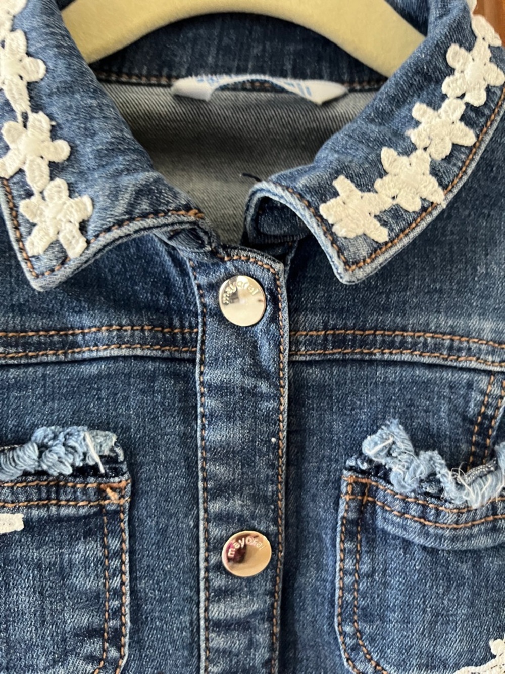 Mayoral Dark Blue Denim Jacket with White Lace Appliqué - Picture 7 of 12